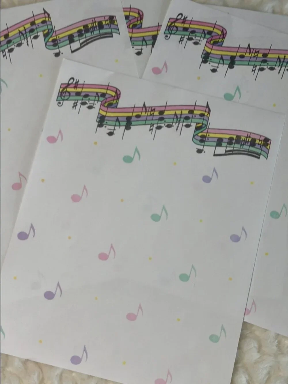 Vintage Multi Color Music Note Stationary Paper (4 Sheets)